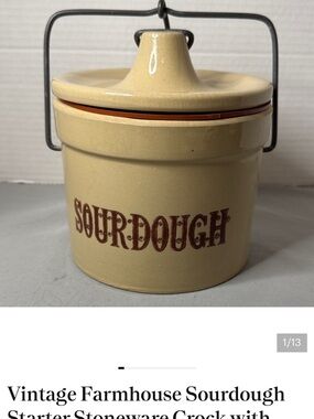 IN SEARCH OF Sourdough Stoneware Starter Crock - Beige with Brown Lettering